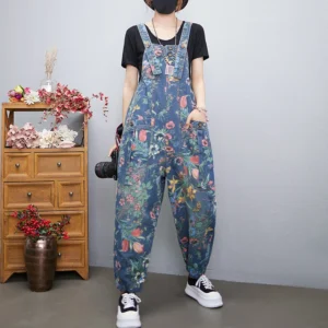 Moda Streetwear Kwiecisty Nadruk Ogrodniczki Damskie