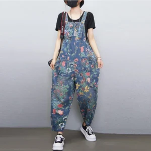 Moda Streetwear Kwiecisty Nadruk Ogrodniczki Damskie