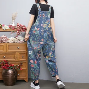 Moda Streetwear Kwiecisty Nadruk Ogrodniczki Damskie