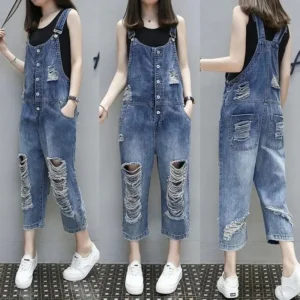 Dżinsowe Ogrodniczki Damskie Luźne z Dziurami – Stylowy Casual