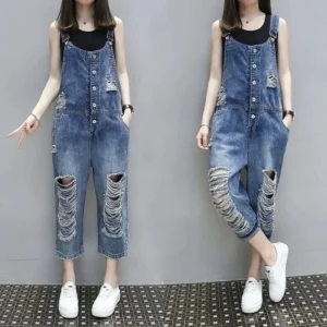 Dżinsowe Ogrodniczki Damskie Luźne z Dziurami – Stylowy Casual