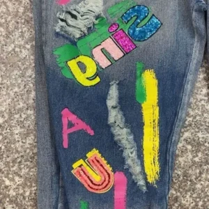 Dżinsy z cekinowymi literami damskie haremowe spodnie z nadrukiem graffiti