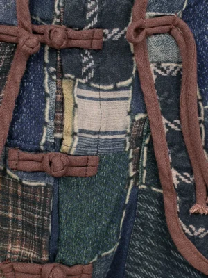 Vintage Patchwork – damski zestaw: kamizelka i ogrodniczki z dekoltem V | Stylowy komplet casual