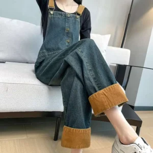 Ogrodniczki jeansowe Vintage – długi, prosty krój, regulowane szelki