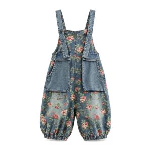 Ogrodniczki Damskie vintage – luźny denim playsuit z nadrukiem, casual - Niebieski, XL