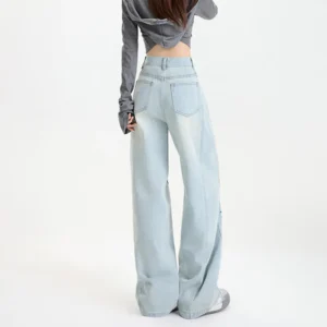 Damskie jeansy z wysokim stanem i haftem | Styl streetwear