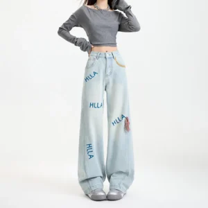 Damskie jeansy z wysokim stanem i haftem | Styl streetwear