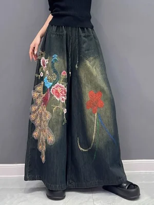 Spodnie Damskie Haftowane –  Uniwersalny Styl Boho