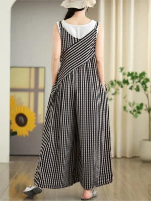 Ogrodniczki  Damskie OVERSIZE W Kratkę – Szerokie Nogawki