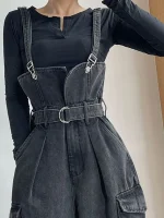 Denimowe ogrodniczki damskie Vintage Streetwear – luźny krój