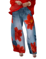 Damskie jeansy Wide Leg z kwiatowym nadrukiem – luźny krój