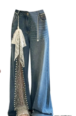 Damskie jeansy baggy z siateczką– streetwear  z kowbojskim twistem