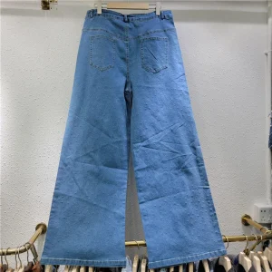 Damskie jeansy wide-leg z sercowym wycięciem – frędzle, luźny fason