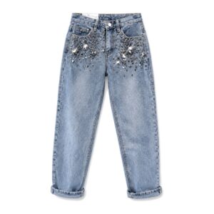 Niebieskie Damskie Dżinsy – Diamentowy Flash, Efekt Wow, Wygodny Krój - light blue, S