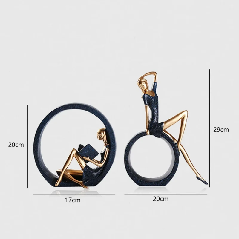 Figurka kobiety na okręgu z żywicy, geometryczna dekoracja - ujęcie produktu