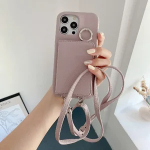 Etui na telefon z portfelem na karty, z paskiem, z lusterkiem, z uchwytem