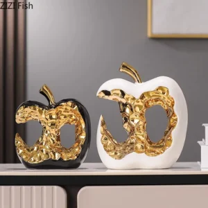 Statuetka jabłko dekoracyjne ceramiczna, złota
