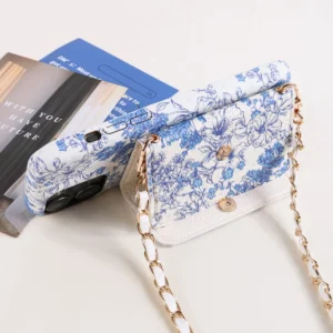 Etui na telefon z portfelem na karty, z paskiem, z lusterkiem, skórzane