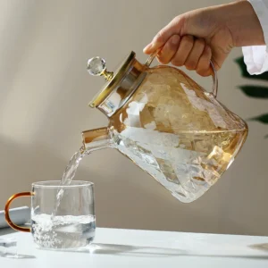 Szklany czajnik do herbaty z bambusową pokrywką, z filtrem, 1,8 l