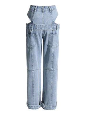 Jeansy damskie baggy z wysokim stanem, patchworkowe, w stylu streetwear