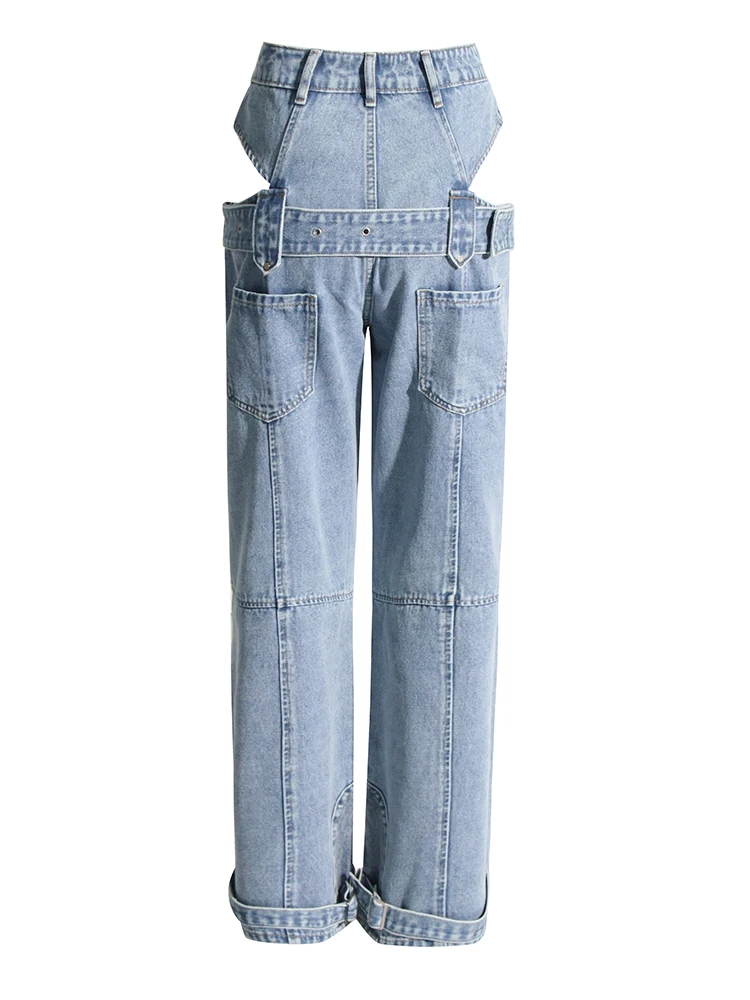 Jeansy damskie baggy z wysokim stanem, patchworkowe, w stylu streetwear