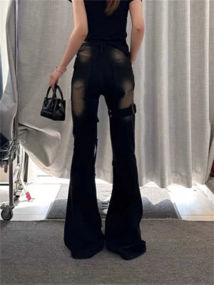 Jeansy damskie cargo z wysokim stanem, z elastycznego denimu, w stylu Y2K