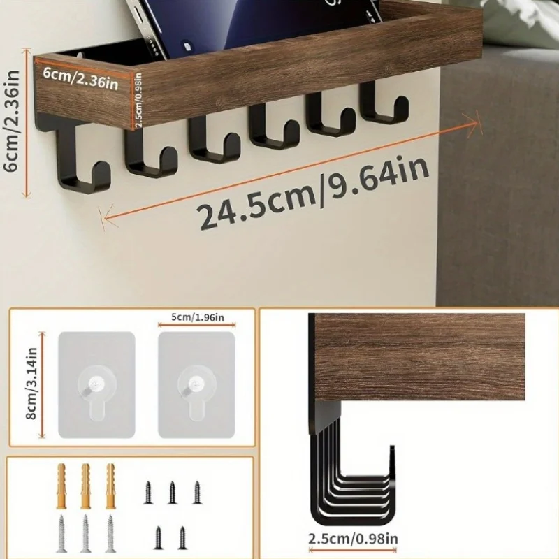 Organizer ścienny z półką i haczykami pod spodem - ujęcie produktu