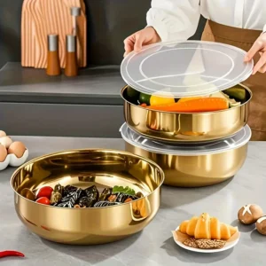 Miska kuchenna ze stali nierdzewnej, z pokrywką