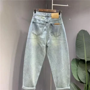 Jeansy damskie baggy plus size, z haftem, z przetarciami, w stylu retro