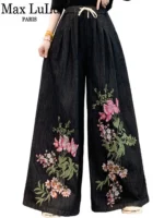 Jeansy damskie baggy z haftem, z kwiatowym wzorem, w stylu retro