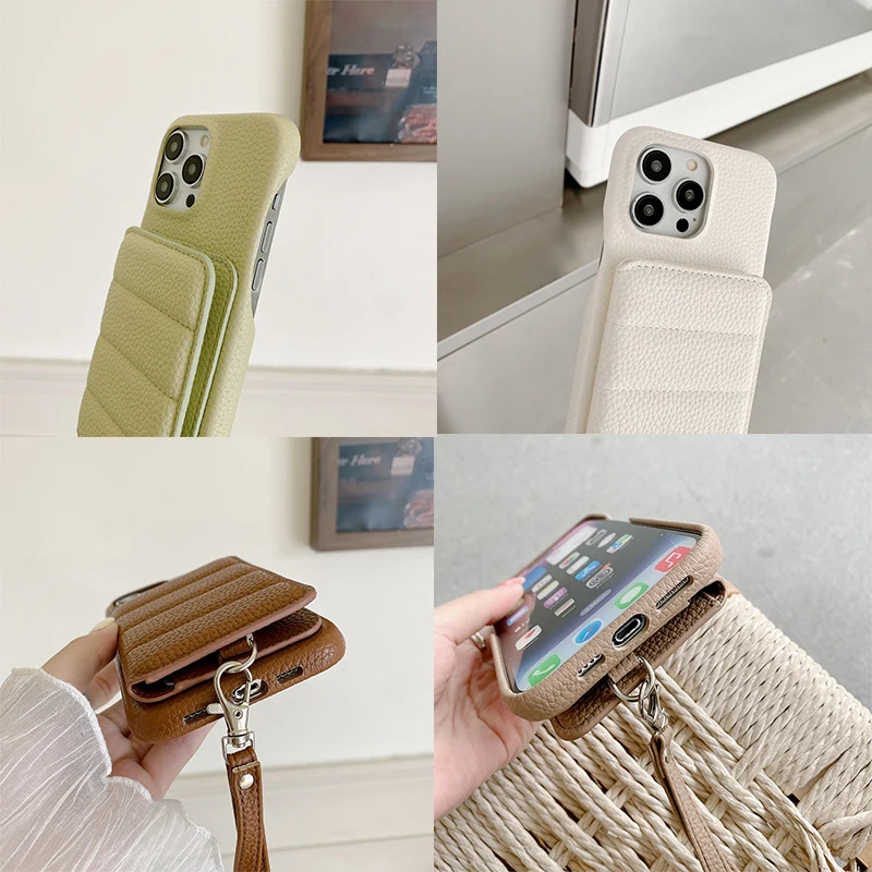 Etui do iPhone z krótkim paskiem i wypukłym wzorem - ujęcie produktu
