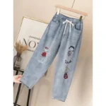 Jeansy damskie mom fit z wysokim stanem, plus size, z elastycznego denimu