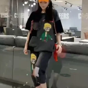 Jeansy damskie baggy z nadrukiem
