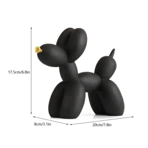 Figurka czarnego psa balonowego, dekoracja ze złotymi detalami - ujęcie produktu