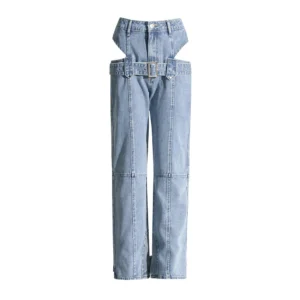 Jeansy damskie baggy z wysokim stanem, patchworkowe, w stylu streetwear