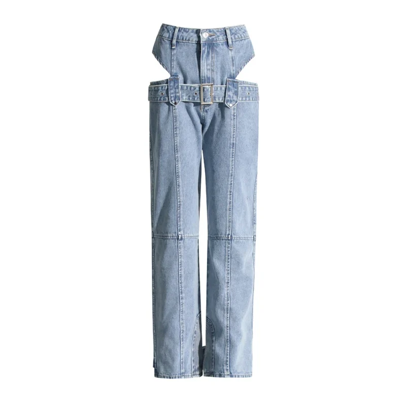 Jeansy damskie baggy z wysokim stanem, patchworkowe, w stylu streetwear