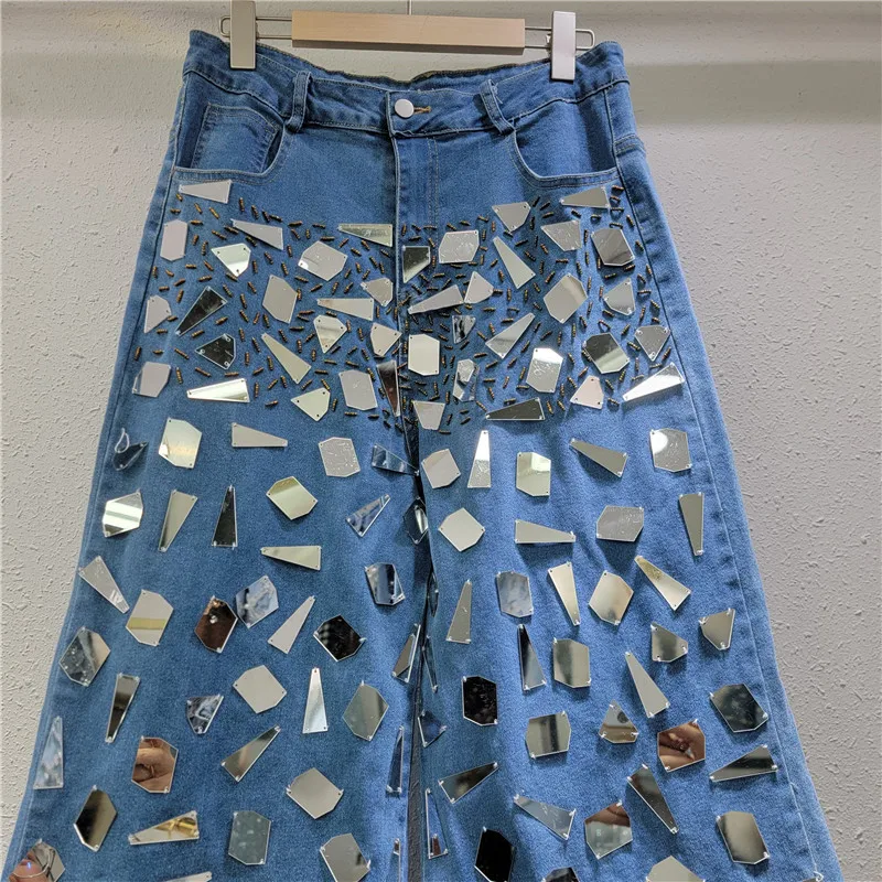 Jeansy damskie wide leg z wysokim stanem, z elastycznego denimu