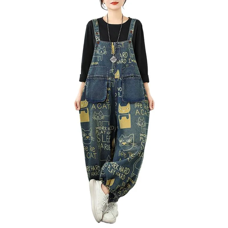 Jeansy damskie baggy z wysokim stanem, plus size, z nadrukiem