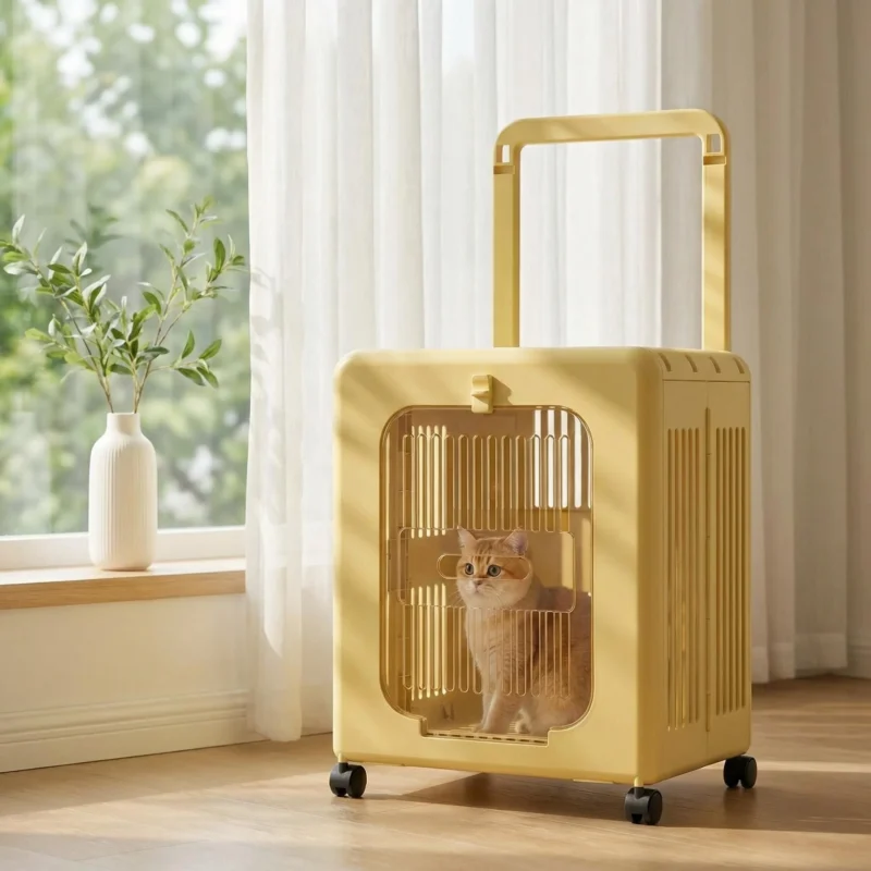 Żółty składany transporter dla kota i małego psa