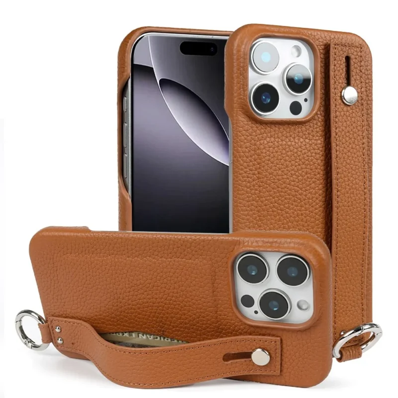 Etui na telefon z paskiem, z uchwytem, skórzane, do iPhone