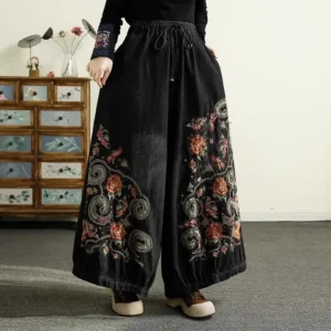 Jeansy damskie baggy z wysokim stanem, z elastycznego denimu, z haftem