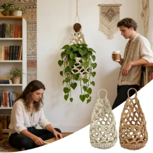 Makrama wiszący kosz na doniczkę bawełniana, boho