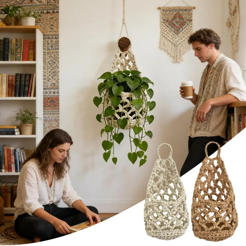 Makrama wiszący kosz na doniczkę bawełniana, boho