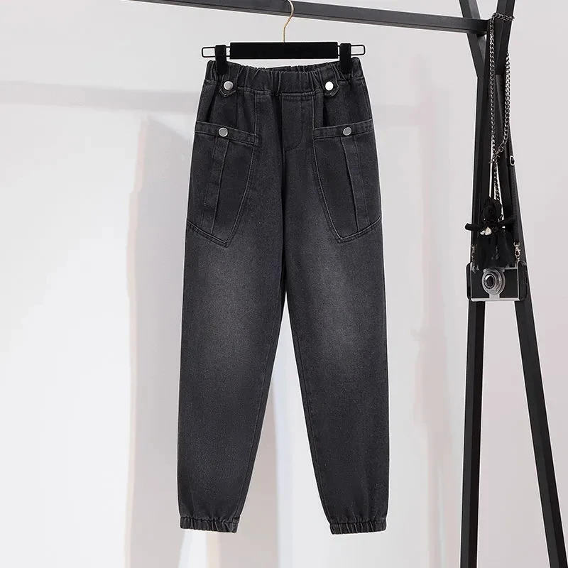 Jeansy damskie baggy z wysokim stanem, z elastycznego denimu