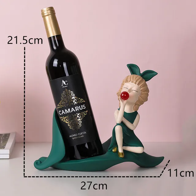 Stojak na butelkę wina z siedzącą kobiecą figurką - ujęcie produktu