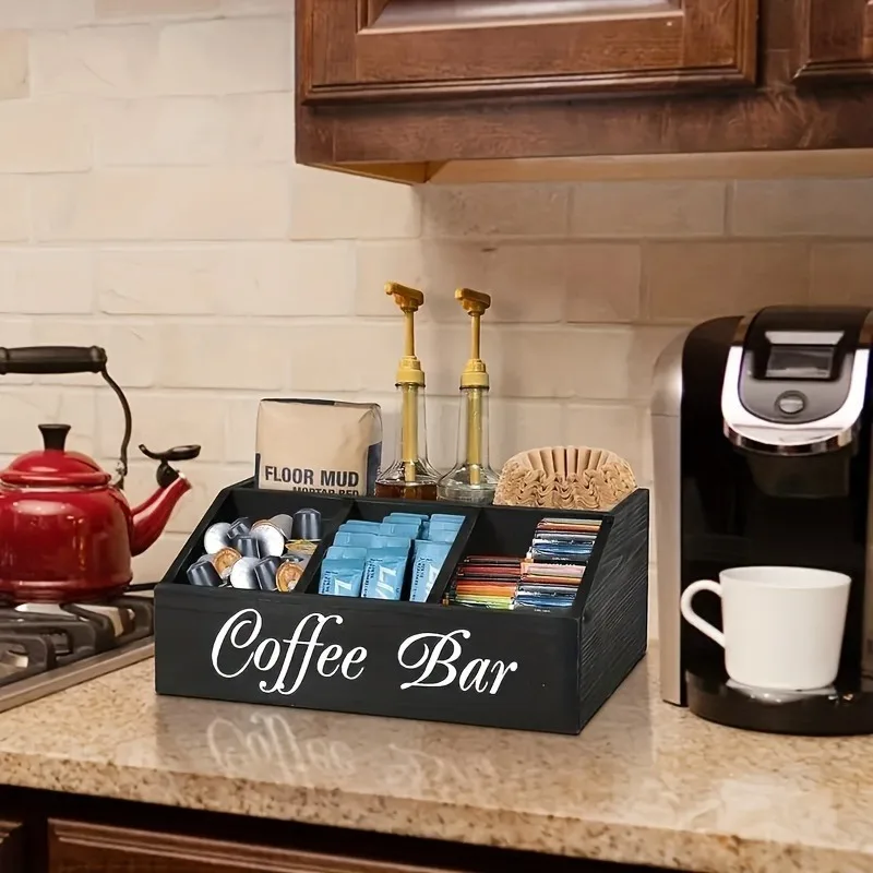 Organizer na kawę z przegródkami i napisem Coffee Bar - ujęcie produktu