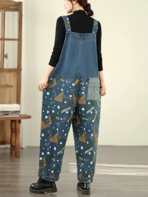 Jeansy damskie baggy plus size, patchworkowe, z nadrukiem