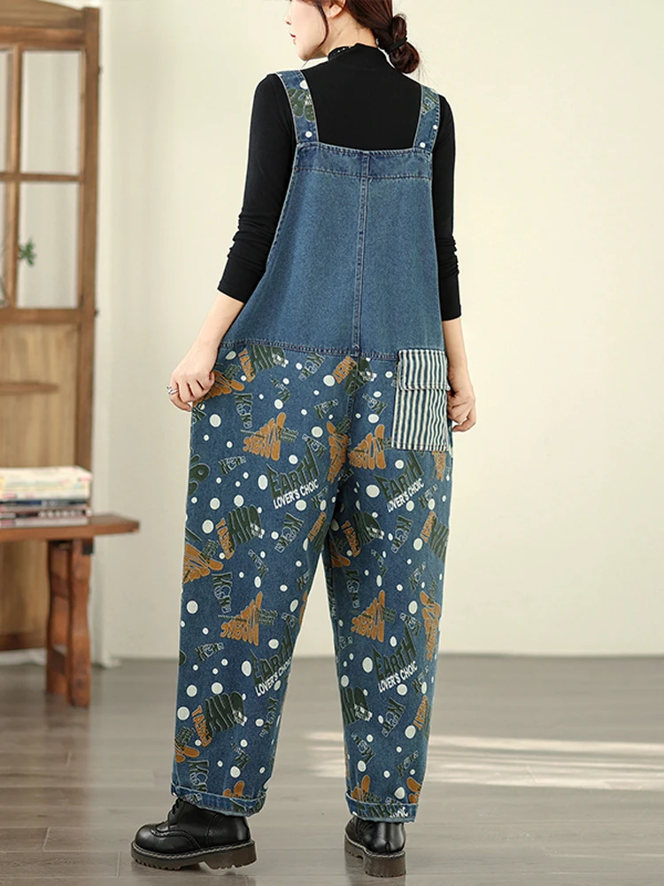 Jeansy damskie baggy plus size, patchworkowe, z nadrukiem