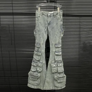 Jeansy damskie cargo z wysokim stanem
