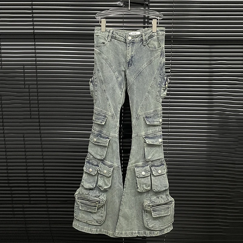 Jeansy damskie cargo z wysokim stanem
